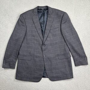 Botany 500 Allan Blazer Men 46L Blue Windowpane Plaid Lambswool Sport Coat